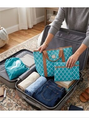 Valerie Stevens 3 Piece Travel Bags Turquoise Quatrefoil Pattern